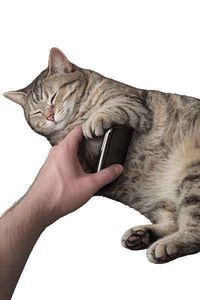 Phone positioned against cat's chest