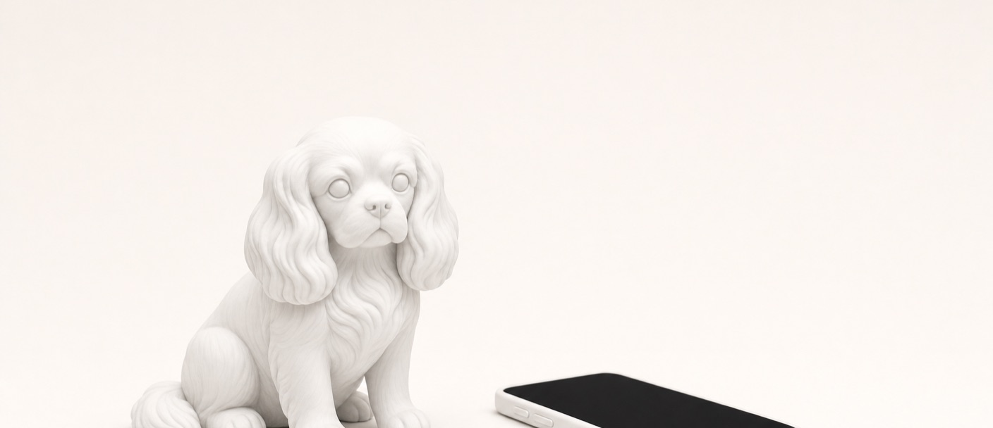 Ein Hund neben einem Smartphone